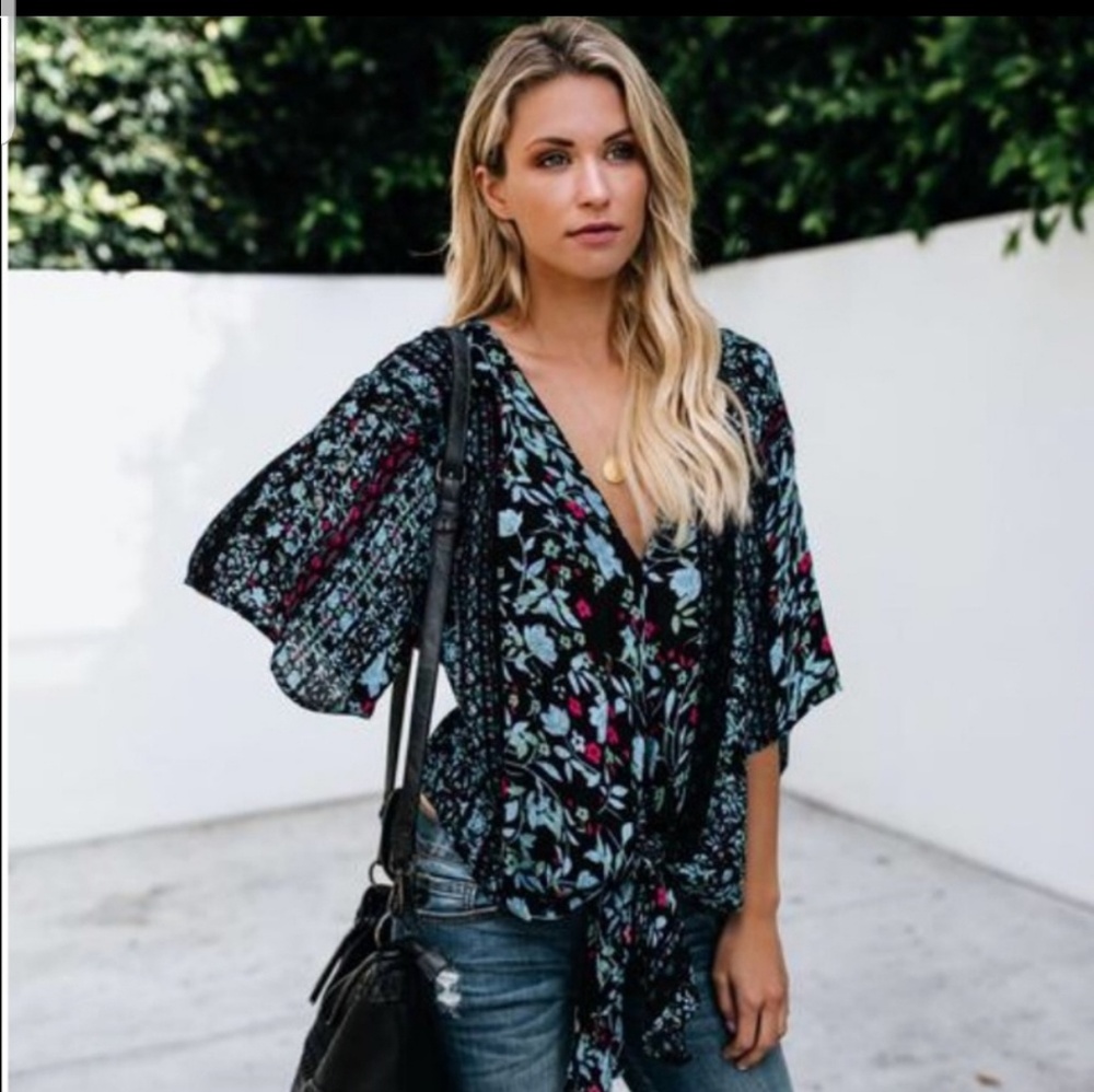 Vici floral front tie blouse